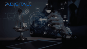 Executivo analisando documentos em um tablet moderno corporativo, com gráficos de eficiência de fundo e selos estilizados representando a conformidade com o Decreto 10.278 e a certificação ICP-Brasil.